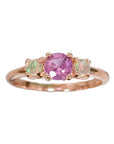 Burmese Pink Sapphire and Opal Three Stone Ring
