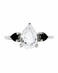 Pear Rose Cut Heart Black Diamond Three Stone Ring