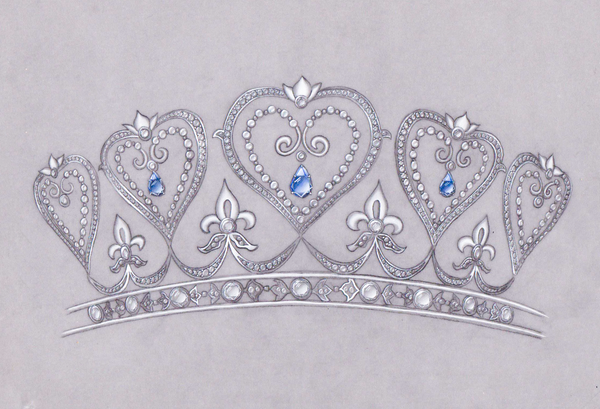 Jewel Princess Tiara Hand Rendering Coeur De Fleur