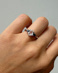 Oval Rose Cut Heart Black Diamond Three Stone Ring