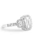 Emerald Shaped Baguette Ring with Diamond Halo - Rings