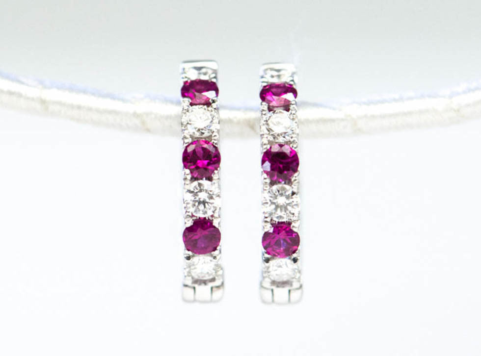 Ruby + Diamond Hoop Earrings - Earrings