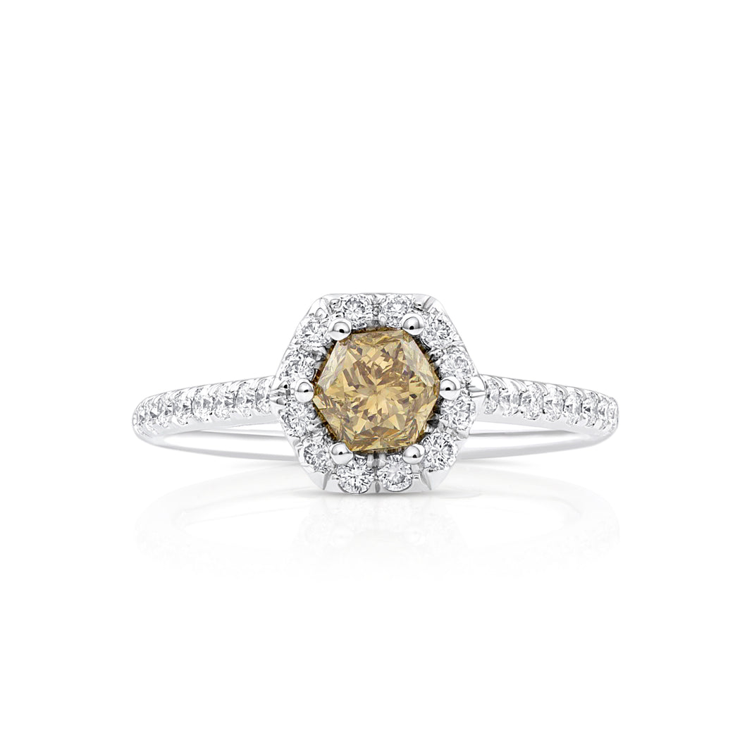 Hexagon Halo Champagne Diamond Ring - Rings