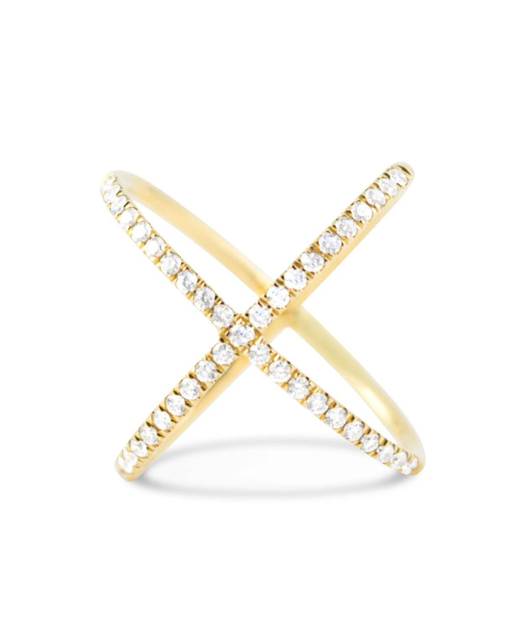 Yellow Gold Diamond X Ring