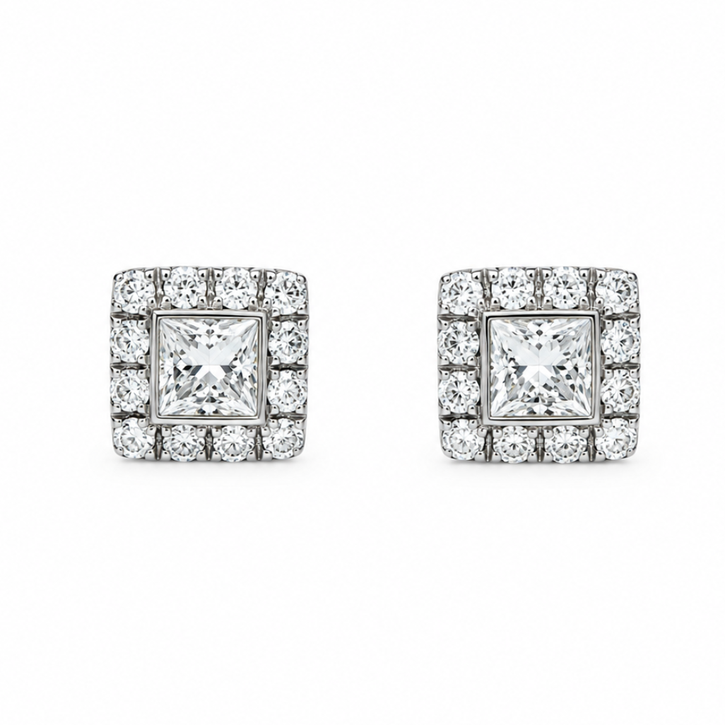 Bezel Set Princess Cut Diamond Earrings