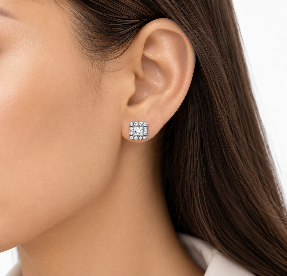 Bezel Set Princess Cut Diamond Earrings