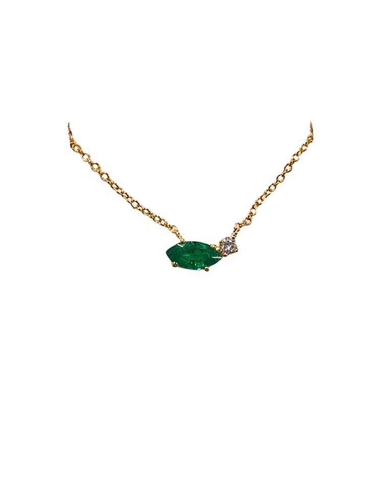 Marquise Emerald and Diamond Offset Necklace