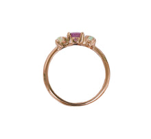 Burmese Pink Sapphire and Opal Three Stone Ring