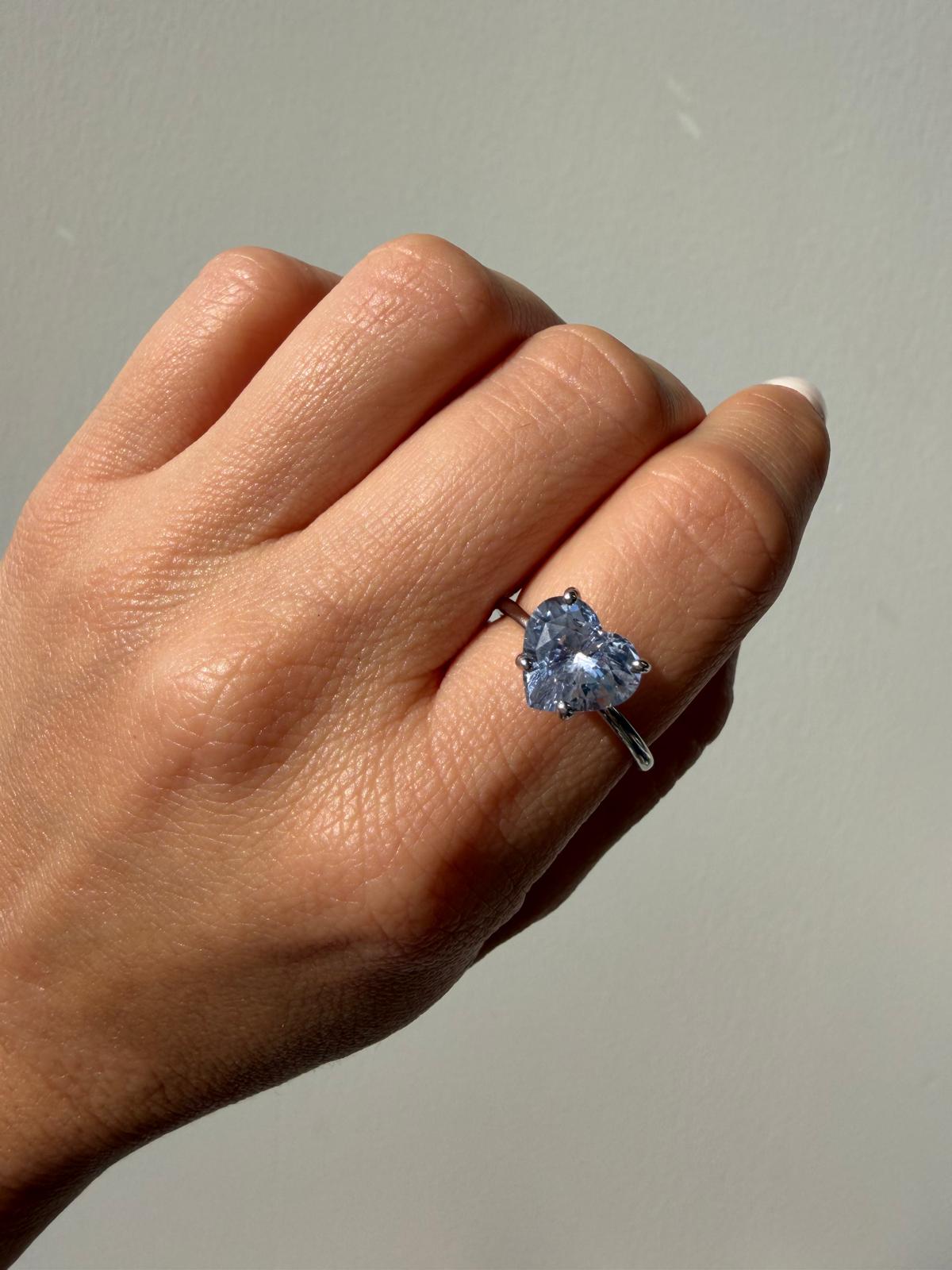 Pastel Blue Sapphire Heart Solitaire Ring