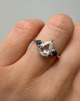 Pear Rose Cut Heart Black Diamond Three Stone Ring