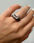 Pear Rose Cut Heart Black Diamond Three Stone Ring
