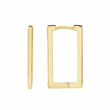 Geometric shape rectangle hoop earrings 14k yellow gold
