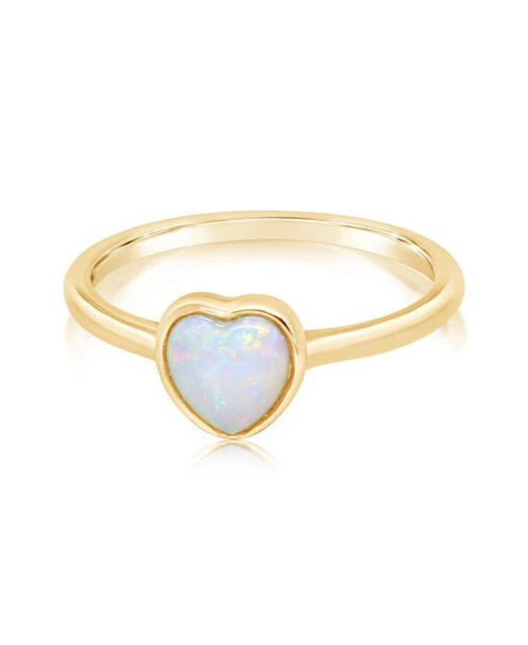 Australian opal heart shaped ring with gold band