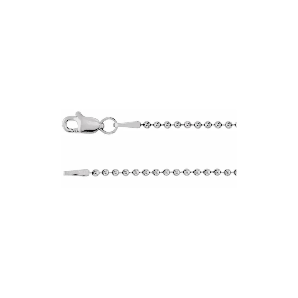 hollow bead chain 1.5 mm 14K white gold and sterling silver lobster clasp