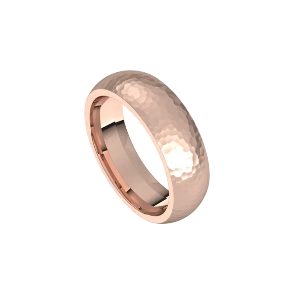 mens comfort fit half round ring satin hammer finish 6mm rose gold
