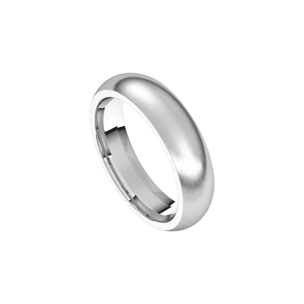 matte half round comfort fit ring 5mm white gold, silver, or platinum color
