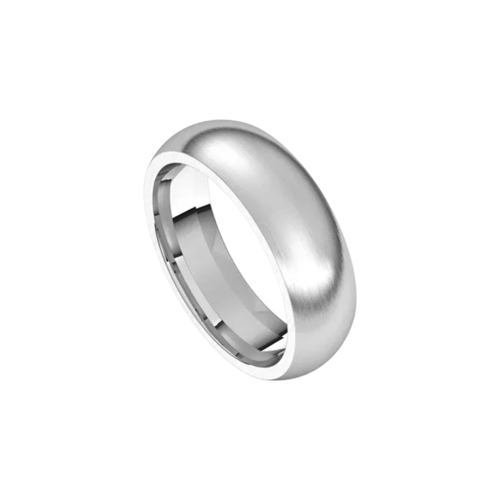 matte half round comfort fit ring 6mm white gold, silver, or platinum color