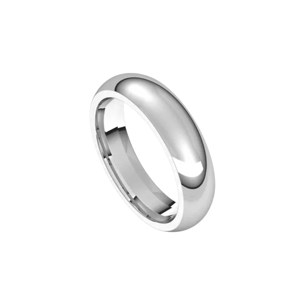 mens polished half round ring 5mm white gold, silver, platinum color