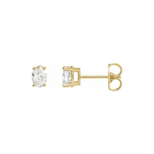 natural diamond oval stud earring 14K yellow gold setting friction backing