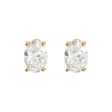 natural diamond oval stud earring 14K yellow gold setting