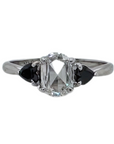 Oval Rose Cut Heart Black Diamond Three Stone Ring