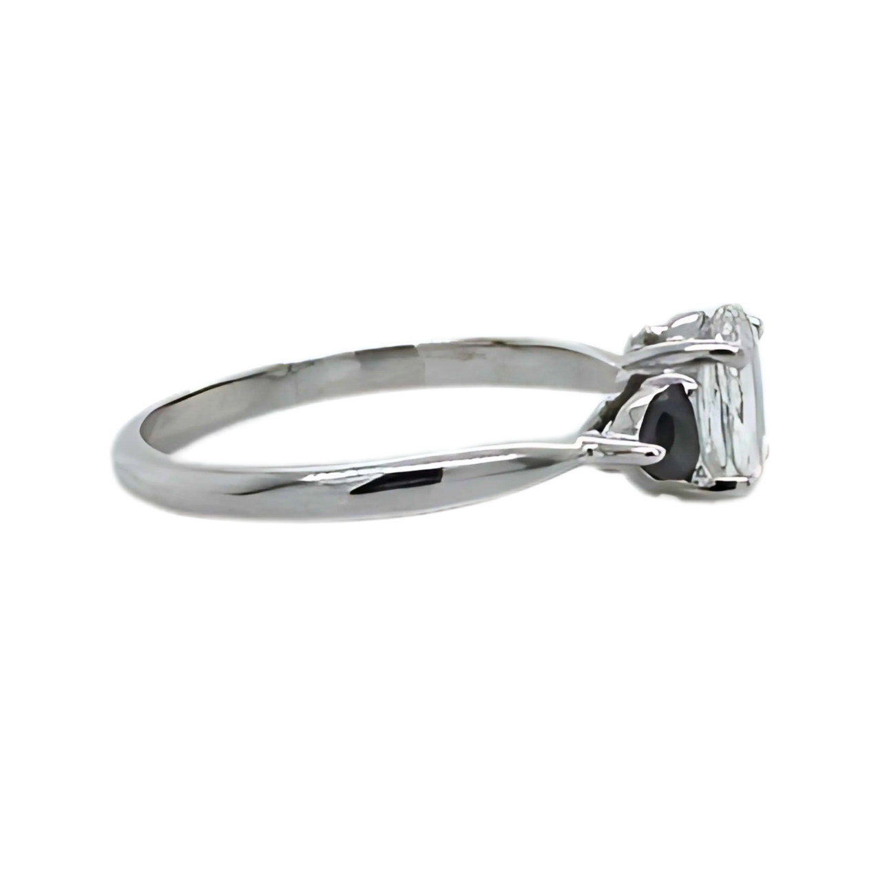 Oval Rose Cut Heart Black Diamond Three Stone Ring