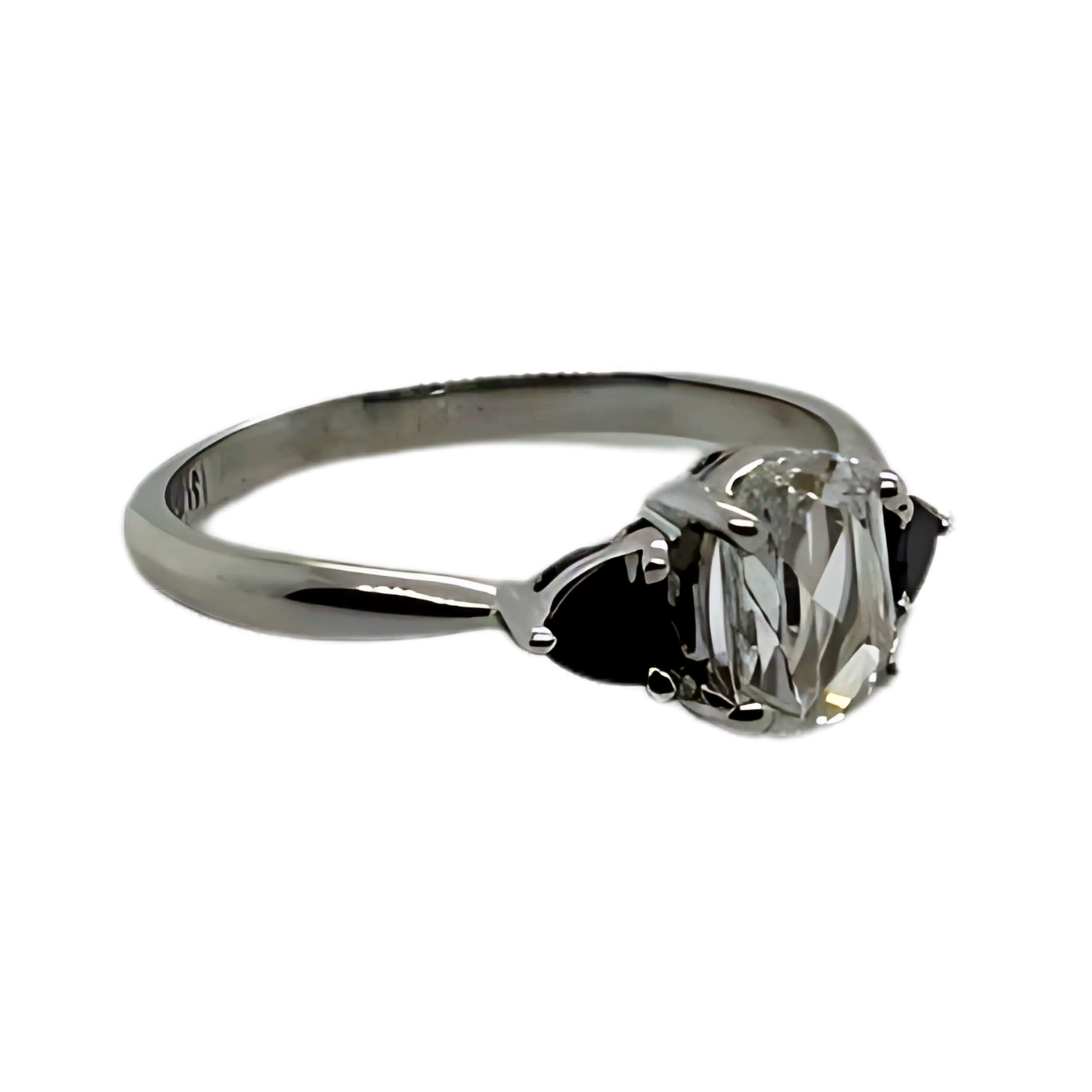 Oval Rose Cut Heart Black Diamond Three Stone Ring