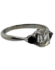Oval Rose Cut Heart Black Diamond Three Stone Ring