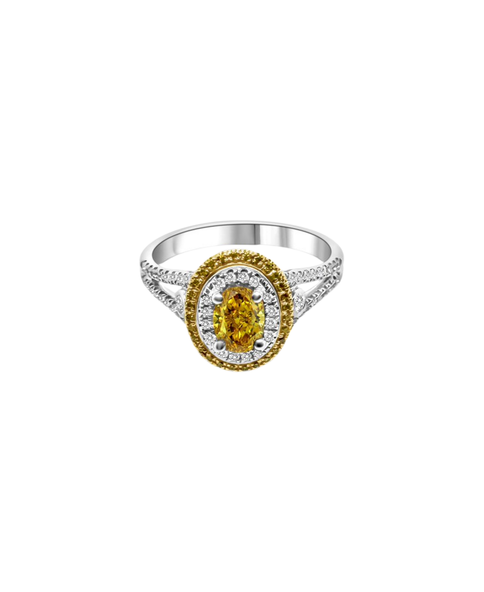 Oval Yellow Diamond Double Halo Ring