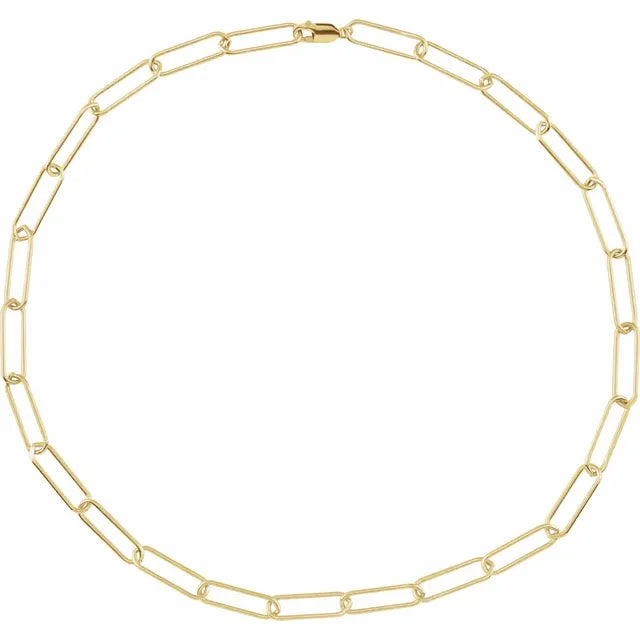 Elongated Flat Link Chain - Necklaces