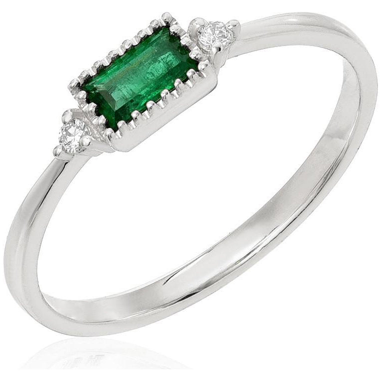 Dainty Emerald and Diamond Ring - Rings