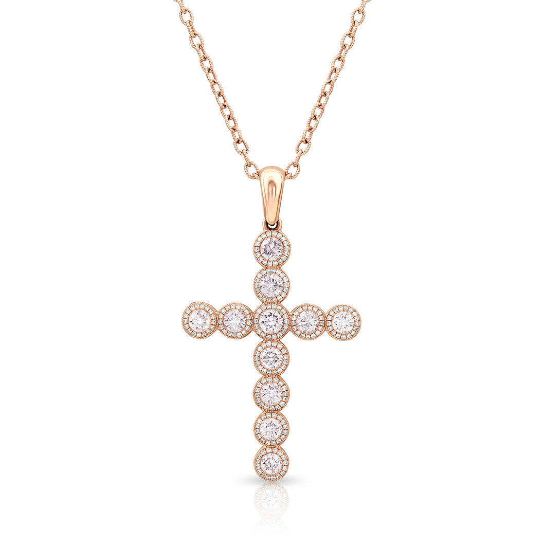 Rose Gold Pink Diamond Cross - Necklace
