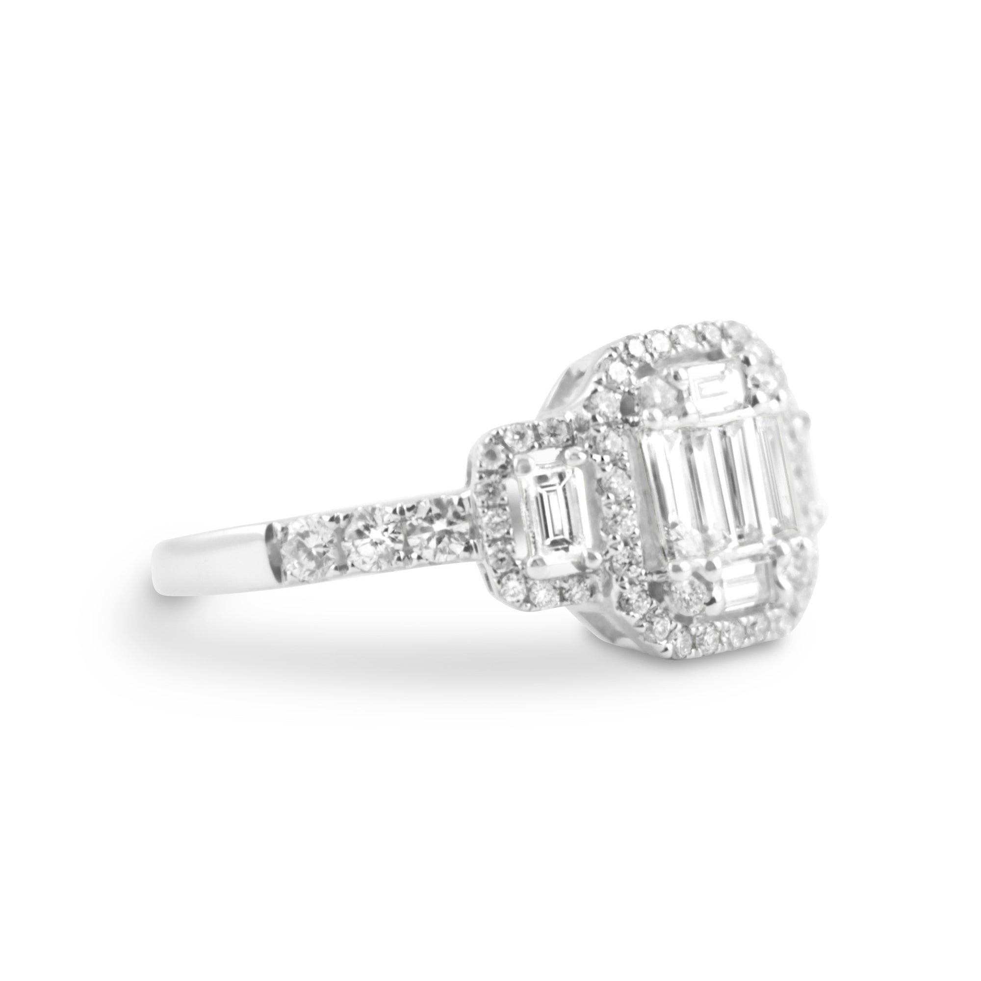Emerald Shaped Baguette Ring with Diamond Halo - Rings