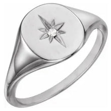 Diamond Star Signet Ring Silver or White Gold
