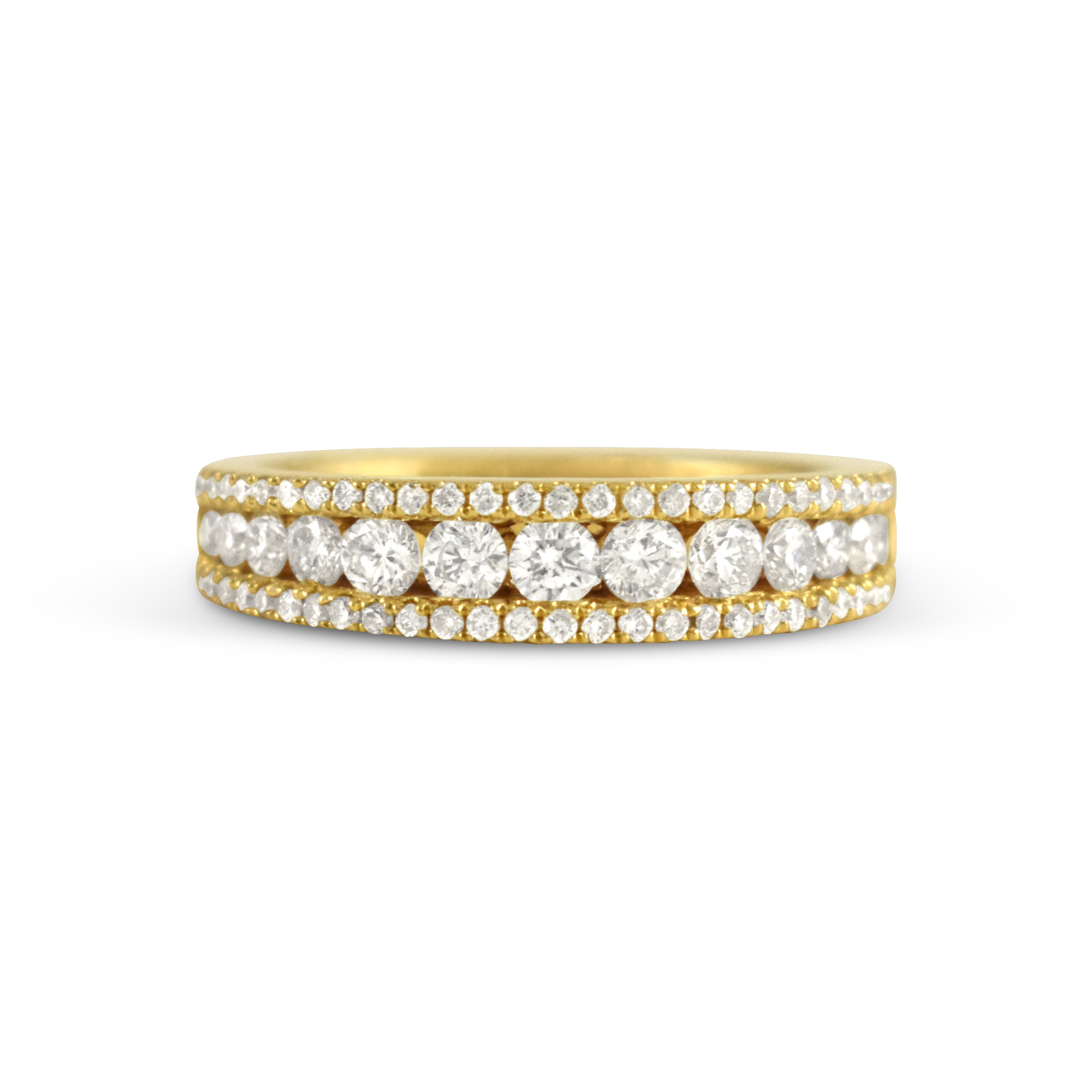 18K Yellow Gold Three Row Diamond Ring - Rings
