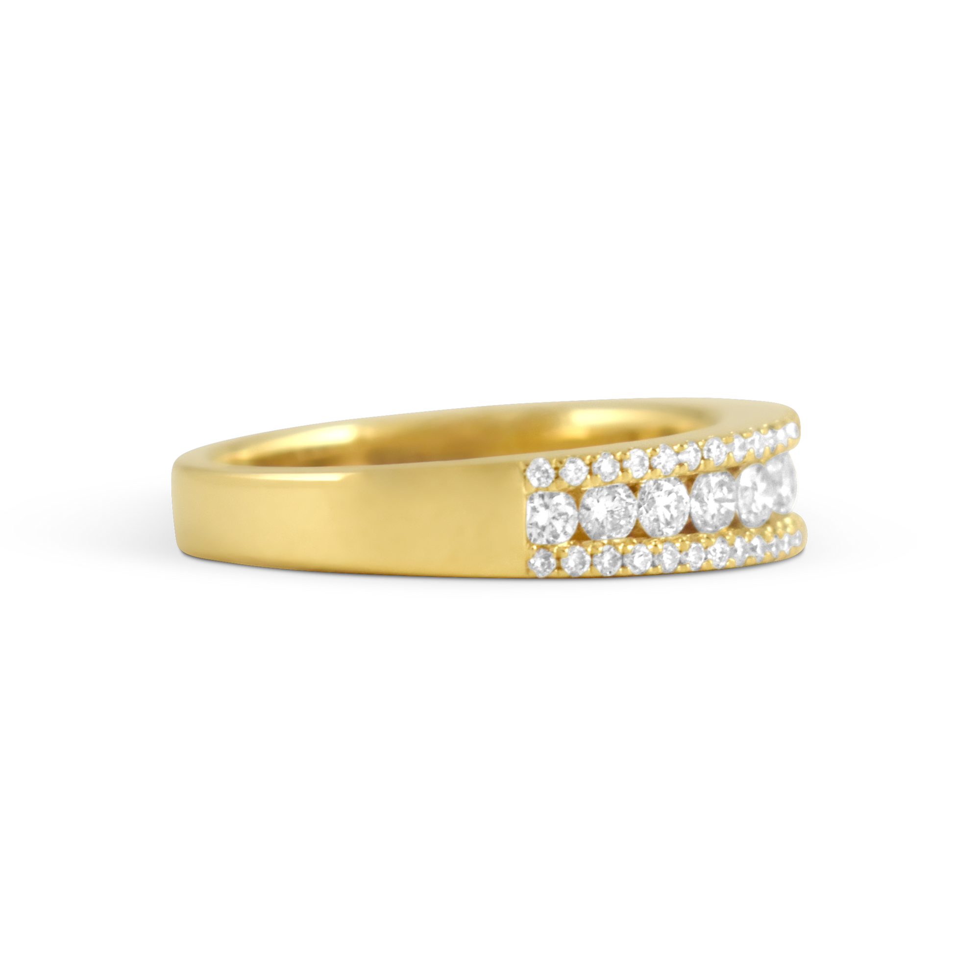 18K Yellow Gold Three Row Diamond Ring - Rings