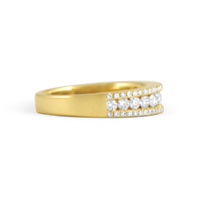 18K Yellow Gold Three Row Diamond Ring - Rings