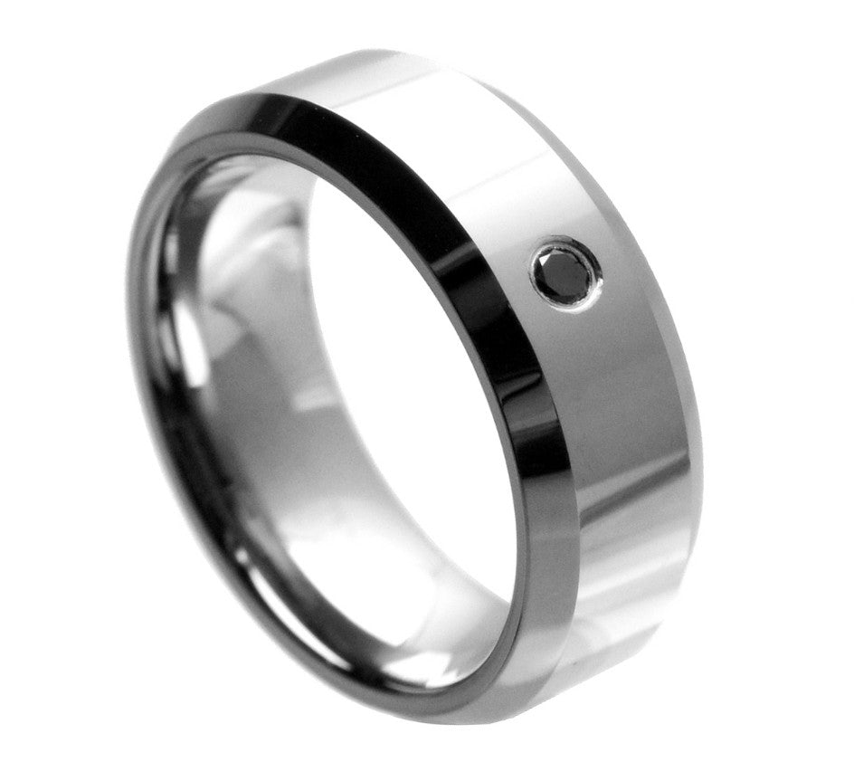 Beveled Edge Carbon Ring With Black Diamond - Rings