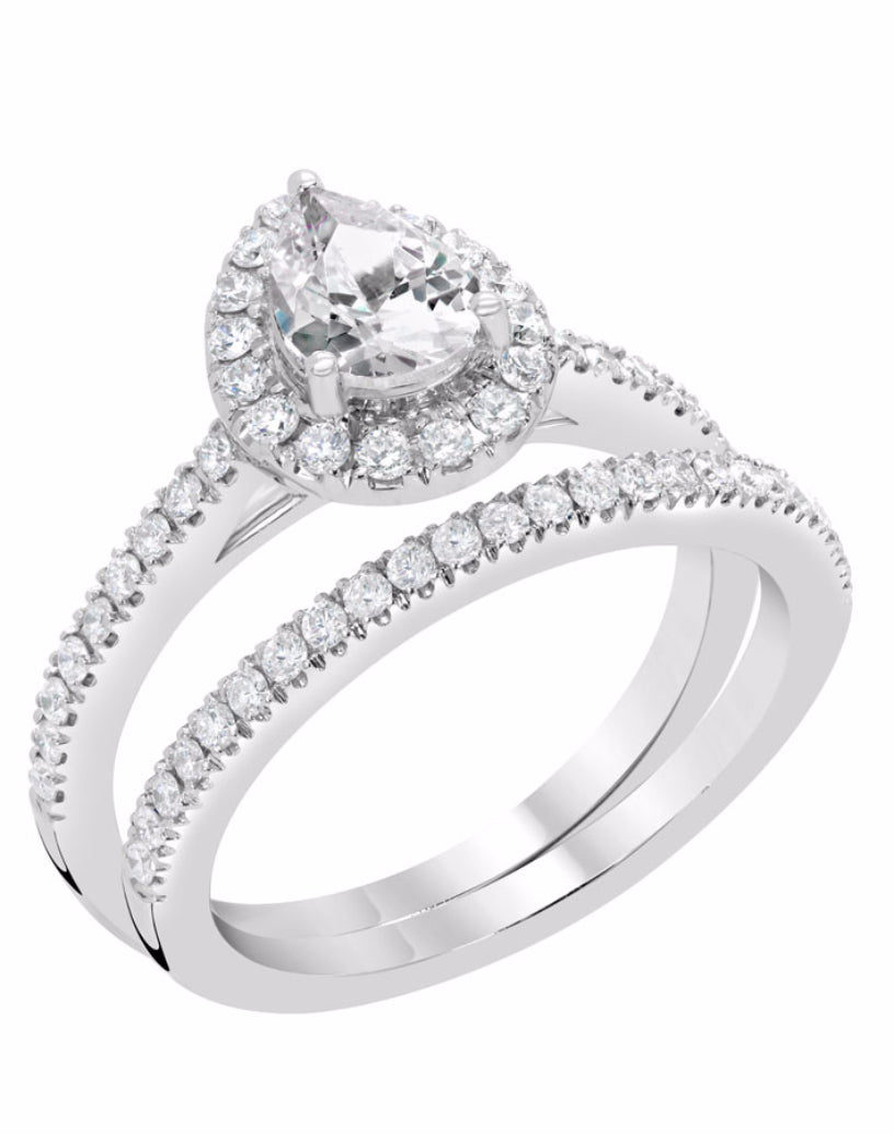 Pear Halo Diamond Ring - Rings