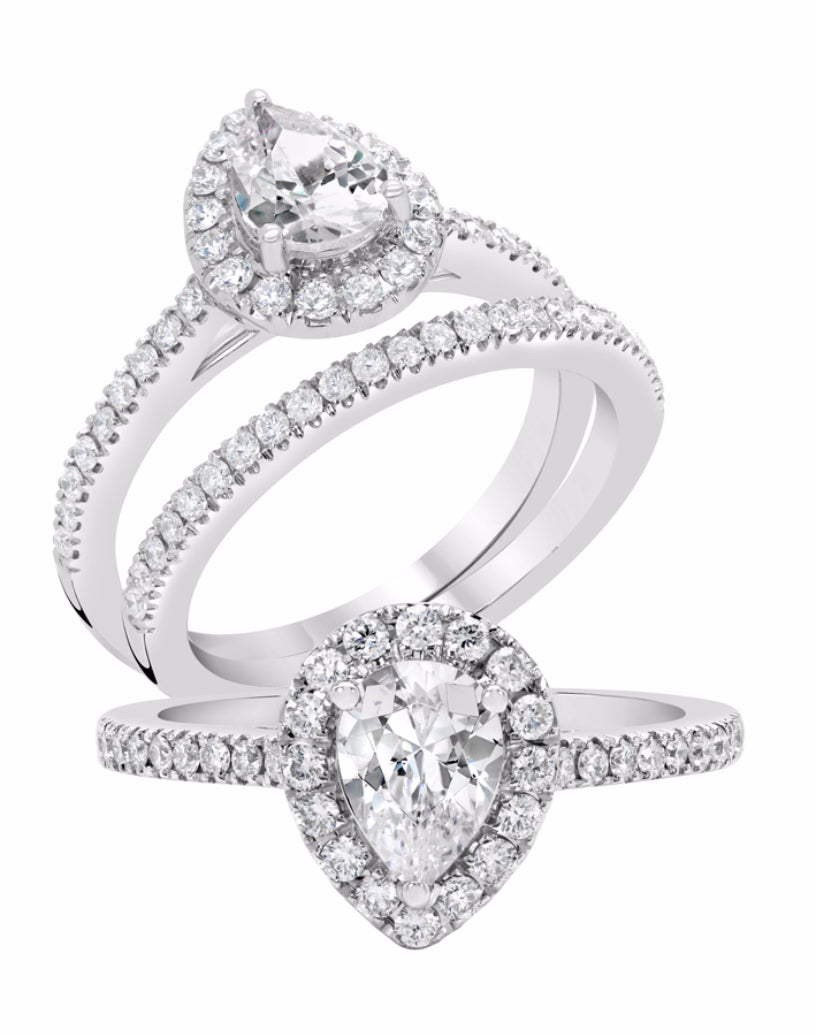 Pear Halo Diamond Ring - Rings