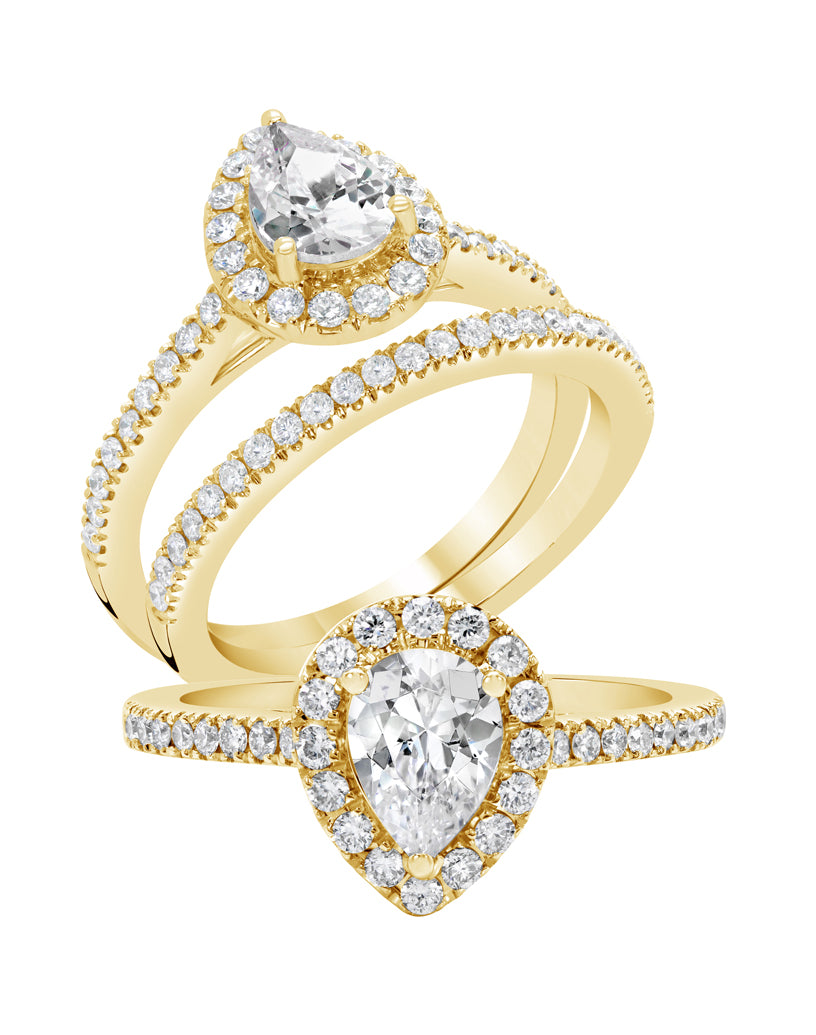 Pear Halo Diamond Ring - Rings