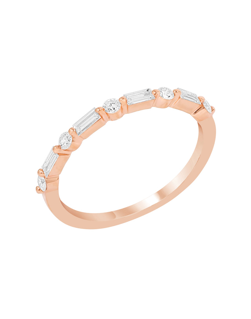 Baguette Single Shared Prong Ring - Rings
