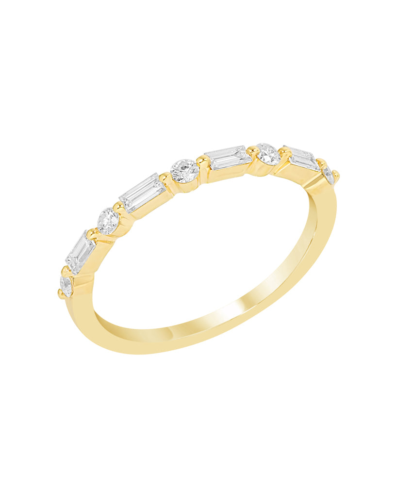 Baguette Single Shared Prong Ring - Rings