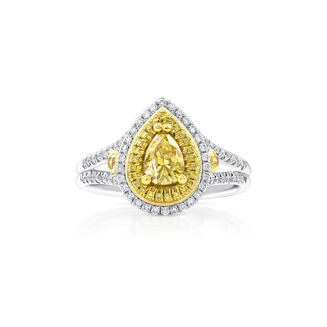Yellow Diamond Pear Double Halo Ring - Rings