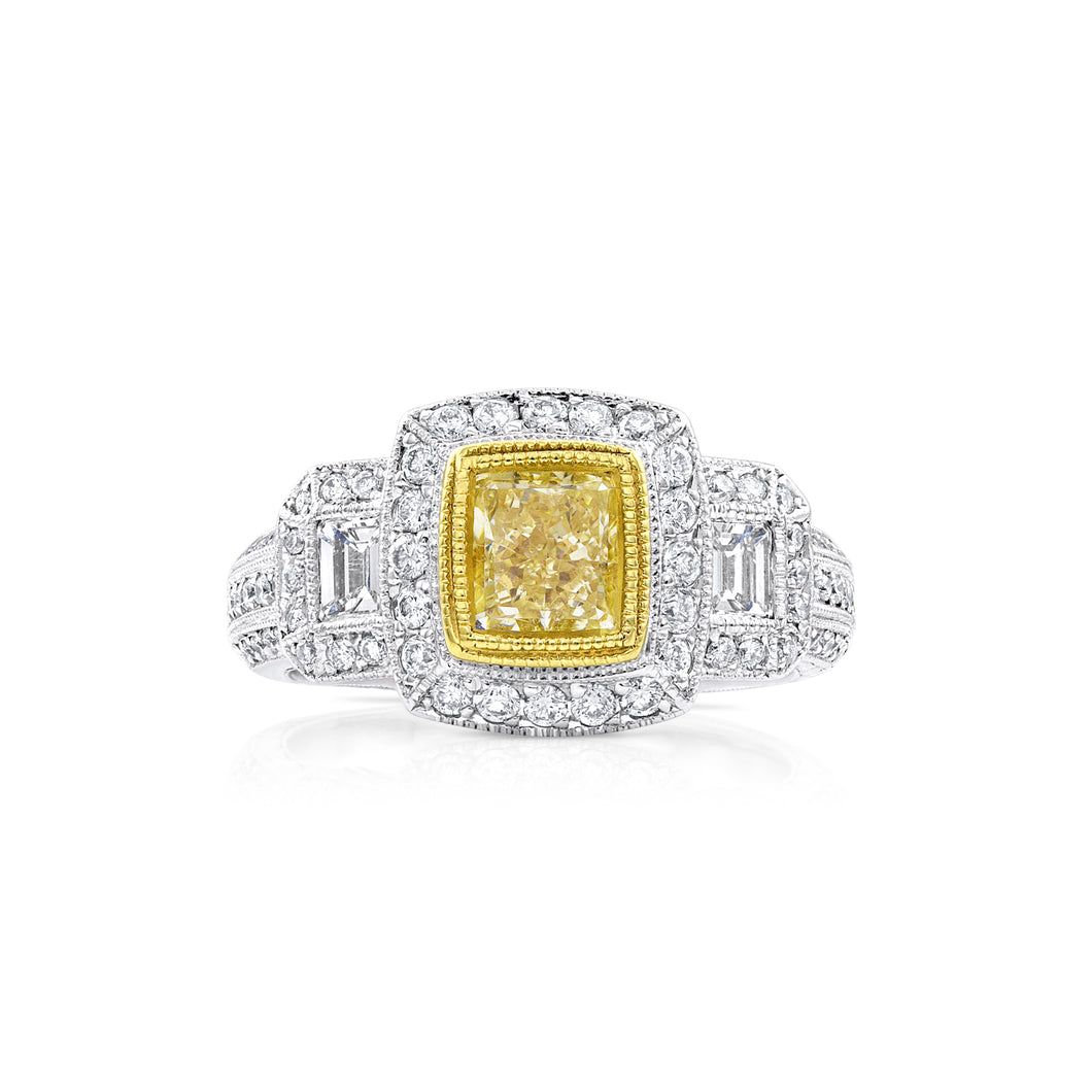 Yellow Princess Cut Diamond Three Stone Ring - Rings