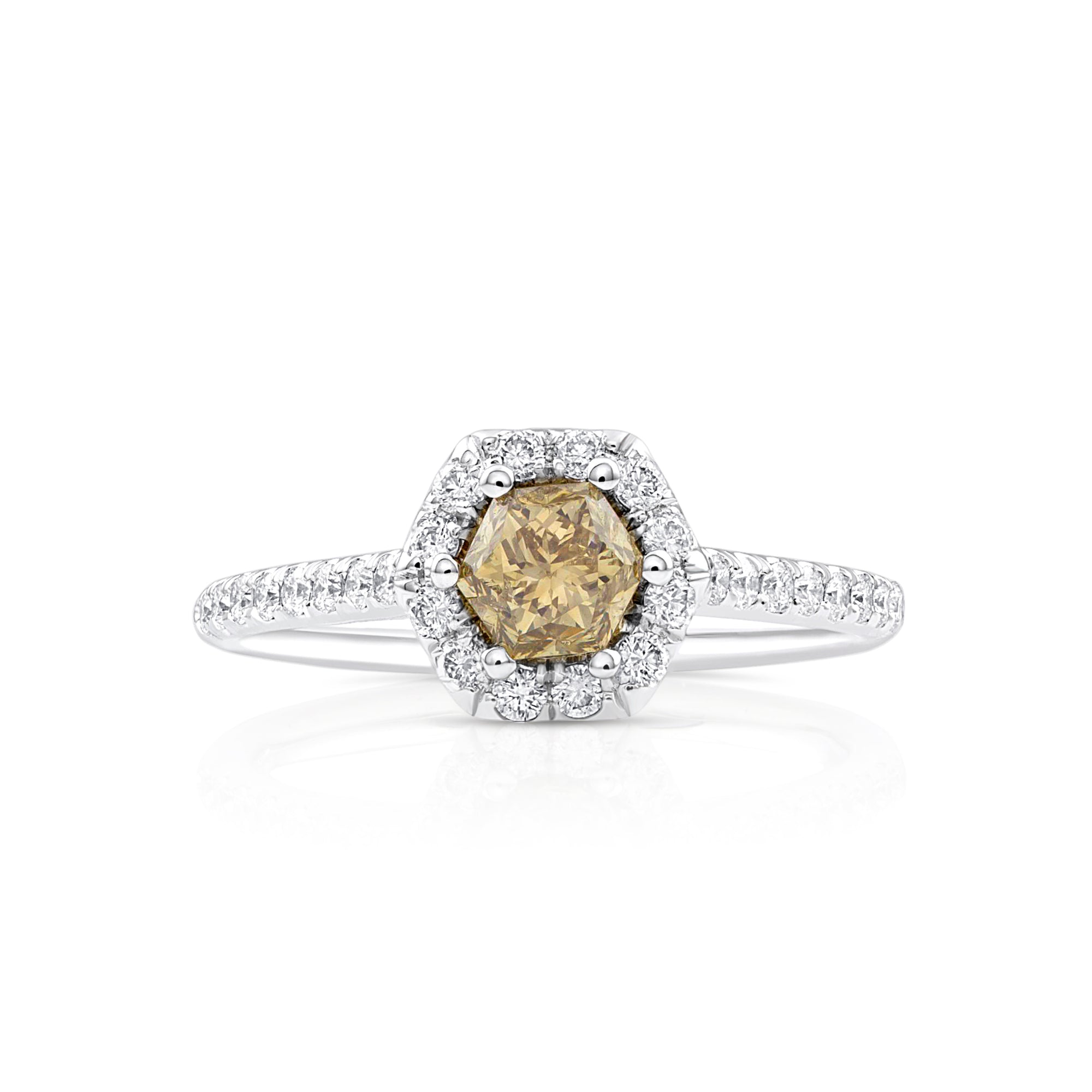 Hexagon Halo Champagne Diamond Ring - Rings