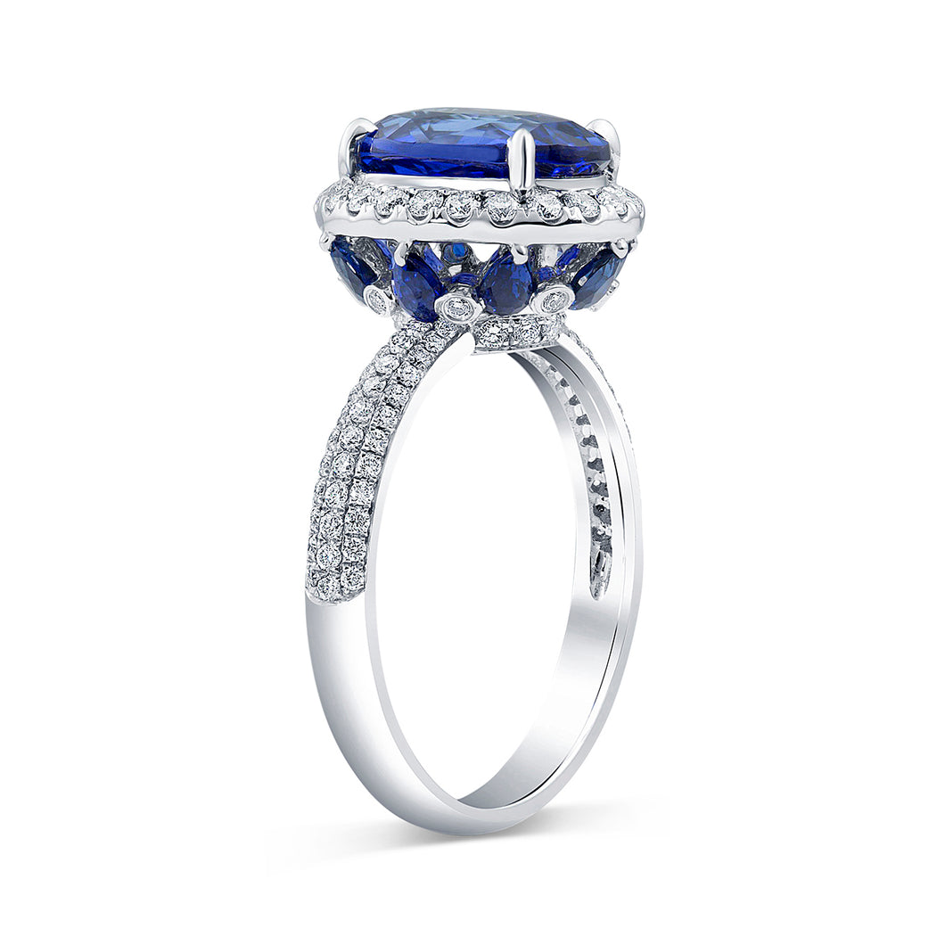 Princess diana inspired blue sapphire ring with sales diamond halo