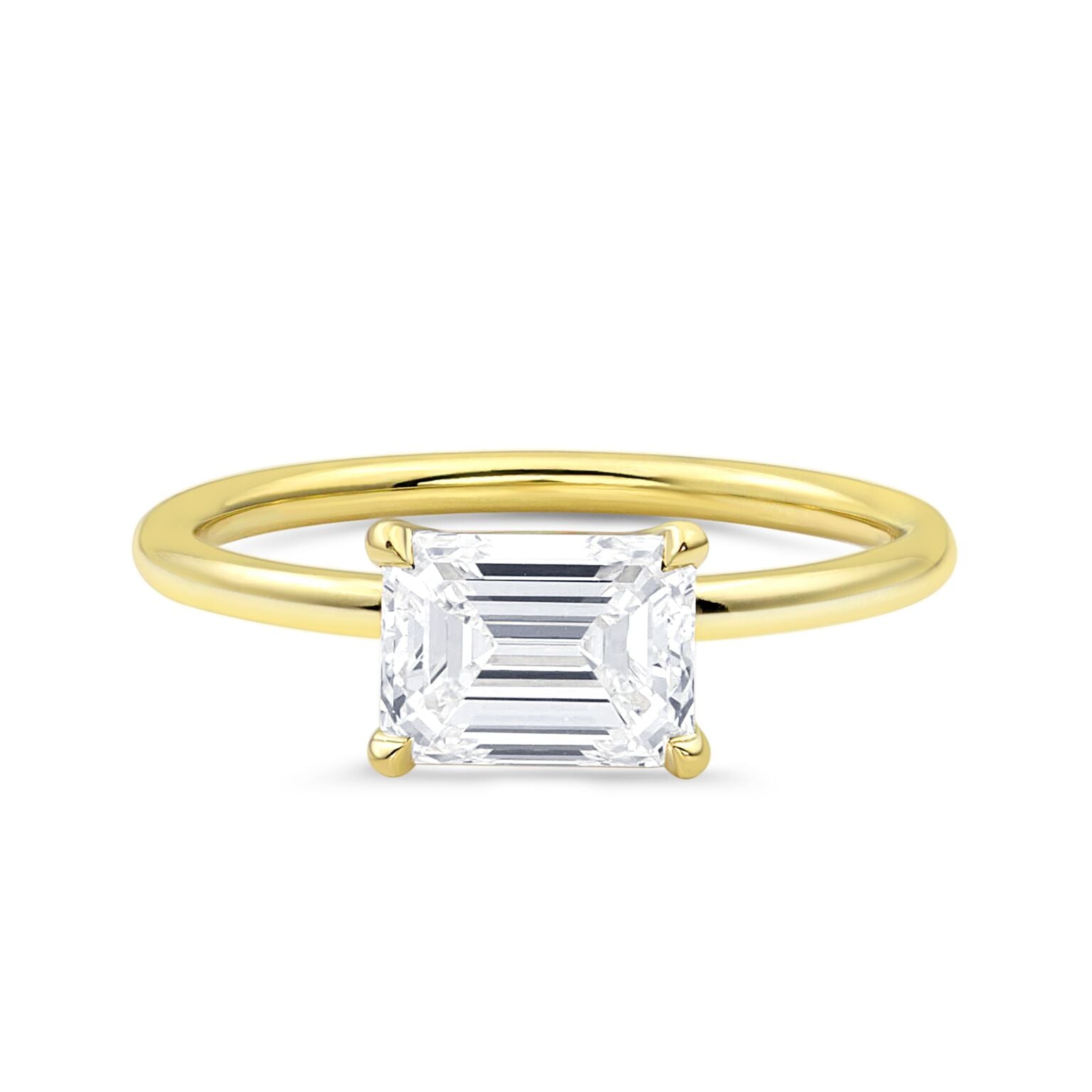 East West Emerald Solitaire Ring - Engagement Rings