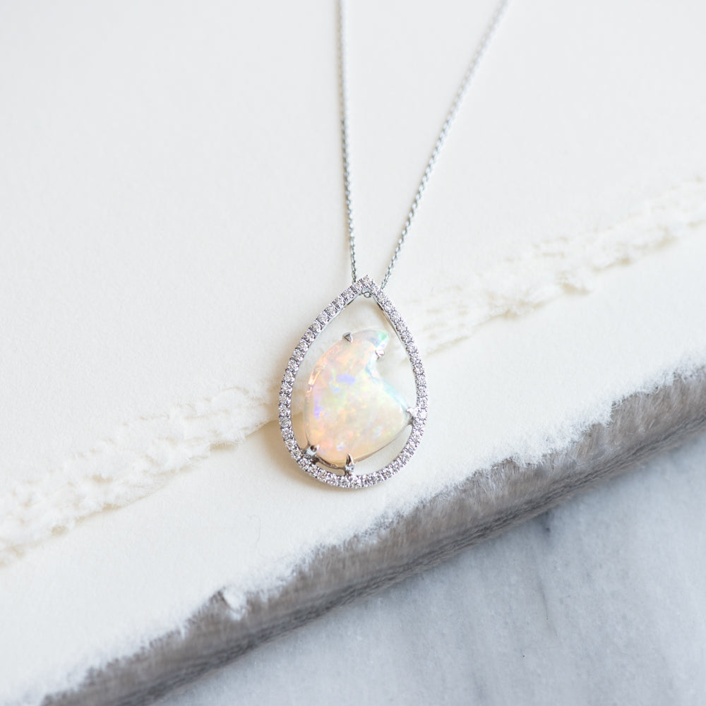 Pear Diamond and Opal Necklace - Necklace