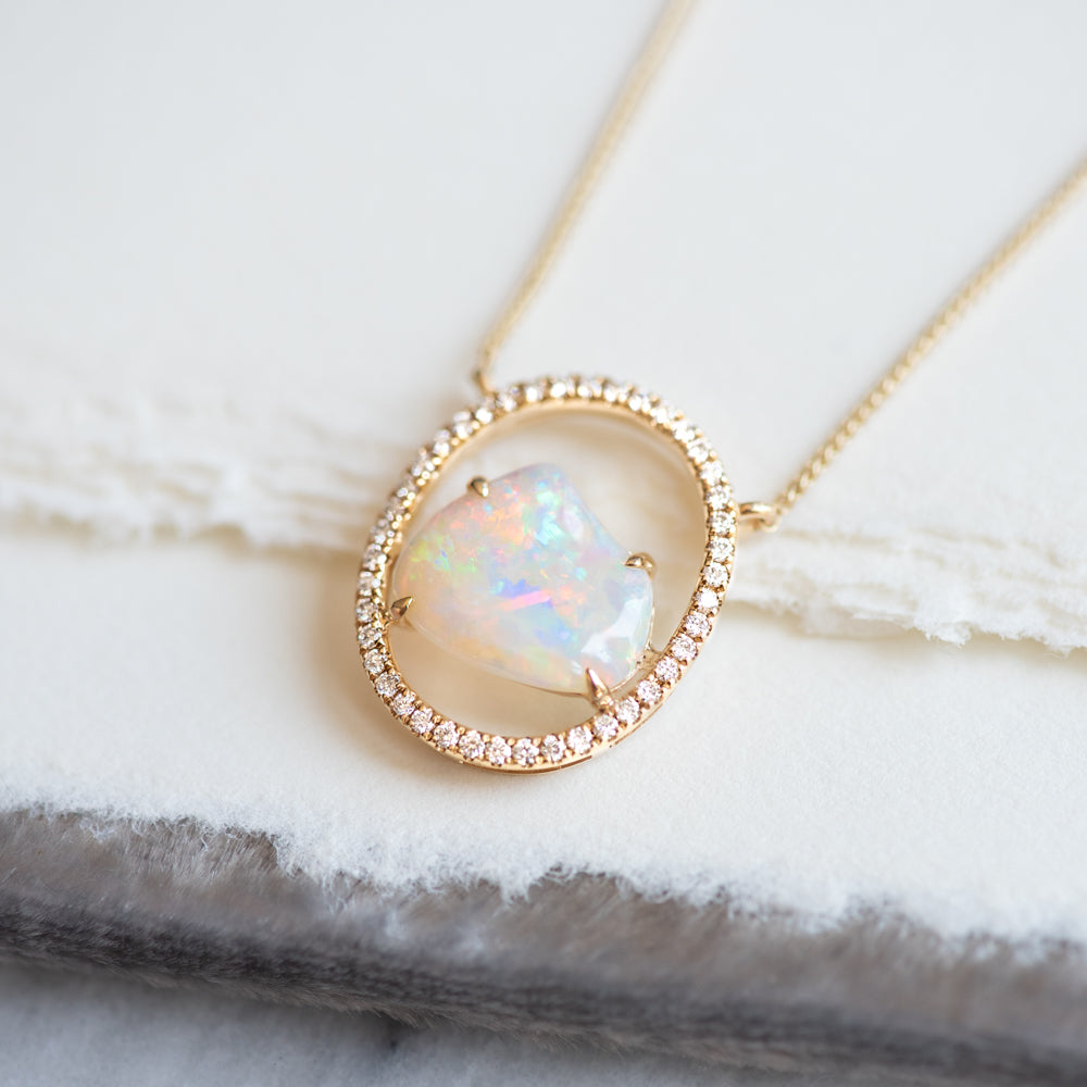 Oval Diamond and Opal Necklace - Necklace